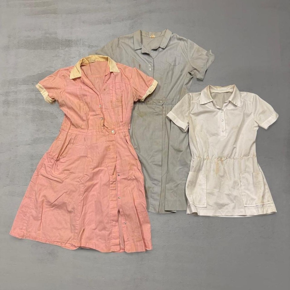 Vintage Lot 50s Clinic Uniforms Nurse‎ Dress True WW2 Pink Blue White Distressed